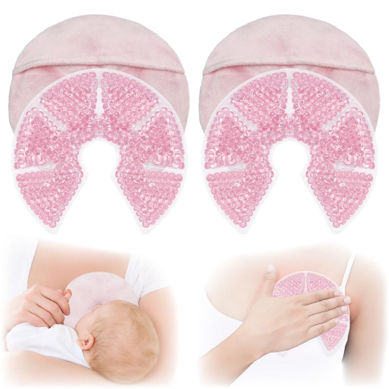 [Australia] - Hot/Cold Breast Gel Bead Ice Packs Breast Cooling/Heat Pads Relief for Breastfeeding, Nursing Pain, Mastitis, Engorgement, Swelling, Plugged Ducts | Boost Milk Let-Down & Production,2 Pack (Pink) Pink 