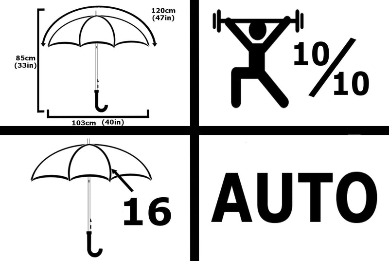 16 Rib - Extra Strong - Windproof Strong Rainbow Umbrella - Automatic | Triple Layer Reinforced Frame with Fiberglass - Heavy Duty - Large Straight Auto Umbrella - Bright Multicolored Canopy