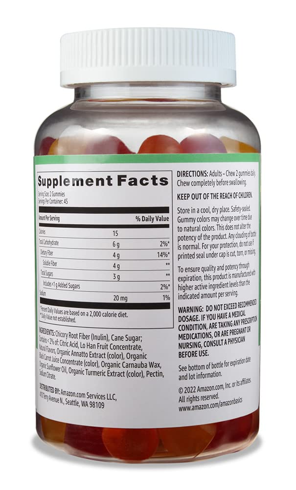 Amazon Basics Soft Fiber Gummies for Digestive Health and Regularity, Orange, Lemon & Strawberry Flavors, 90 Count, Pack of 1 (Previously Solimo) Orange & Lemon & Strawberry 90 Count (Pack of 1)