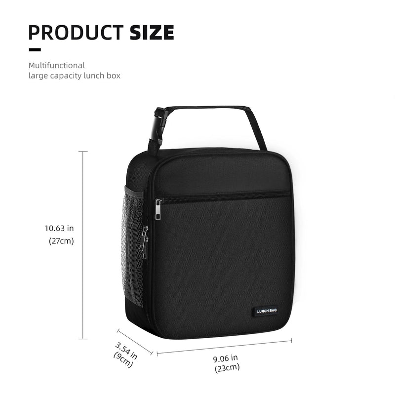 [Australia] - Lunch box Lunch bag for men women Large capacity Lunchbox Reusable Lunch bags Insulated Lunch bag Lunch box cooler (Black) Black 
