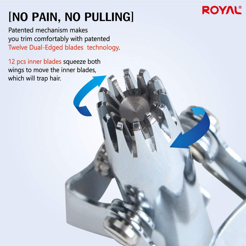 ROYAL [Made in Korea] Nose Hair Trimmer for Men Birdie, Manual, Battery-Free, Waterproof, Painless with Twelve Dual-Edged Blades, Patented Mechanism ET-4 Silver