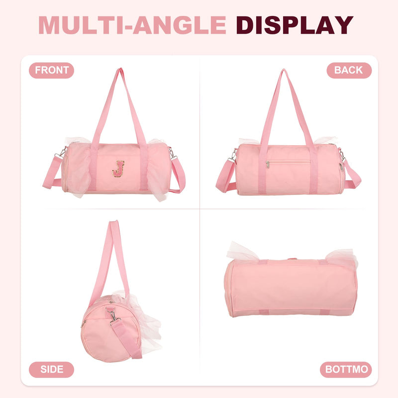 Dance Bag, Personalized Initial Letter Lace Yoga Bag with Adjustable Strap & Shoes Compartment, Small Cute Ballet Travel Duffel Tote Pink & H-Fitting(Ballet/Yoga/Travel Duffel) Pink-H