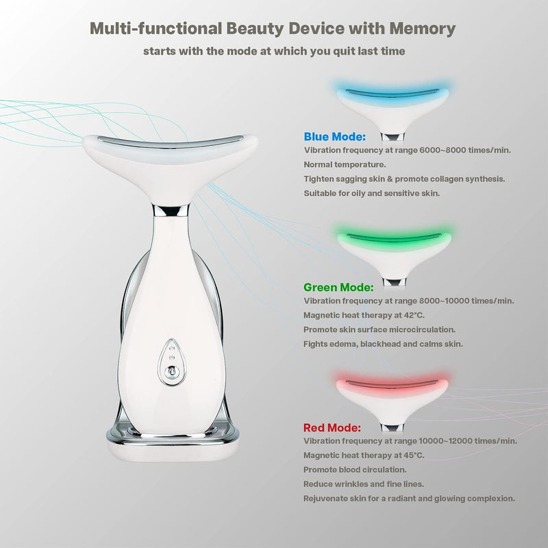 [Australia] - VRAIKO Lily Neck Face Massager, Face Sculpting Tool, Skin Rejuvenation Device with Thermal, Triple Action LED and Vibration, for Anti-Aging, Lifting and Tightening Sagging Skin (Pearl White) Pearl White 