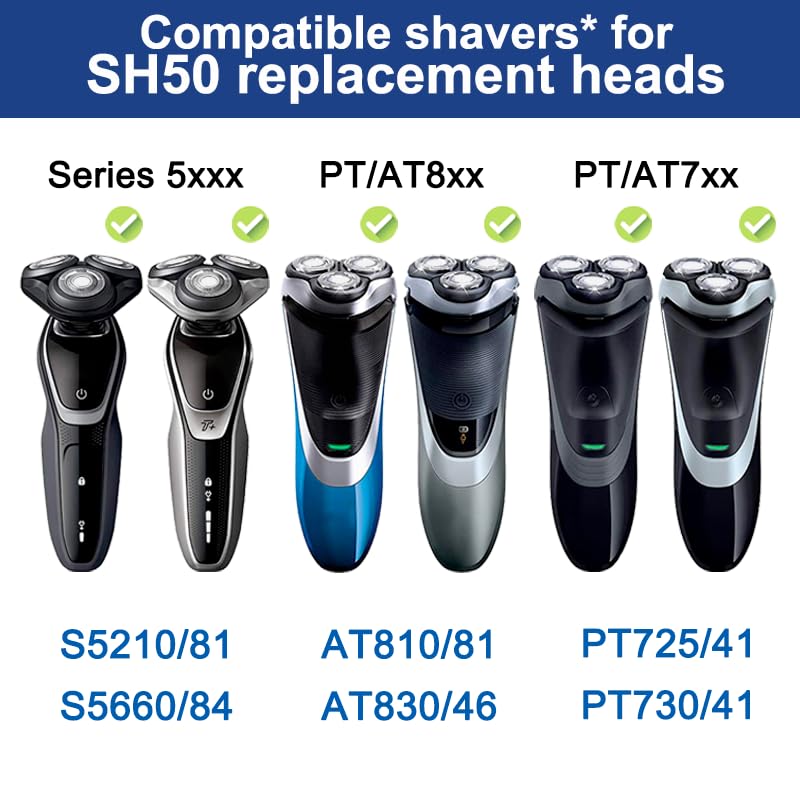 SH50 Replacement Heads Compatible with Philips Norelco 5000 Series Shaver, Blades for Philips Norelco Aquatec Shavers, HQ8 Replacement Blades, 6-pc Pack SH50 6-pc pack