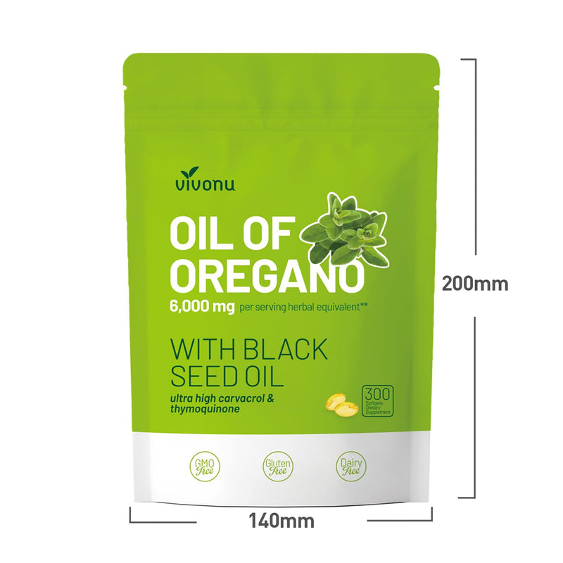 [Australia] - Oil of Oregano with Black Seed Oil, Balanced Oil of Oregano Capsules, Organic OreganoOil Softgels,Carvacrol,Thymoquinone, Non-GMO 300p/1bag 