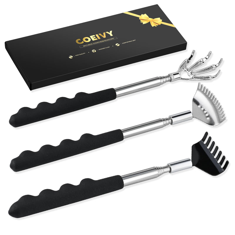 3 Pack Back Scratcher,Metal Portable Telescoping Back Scratchers with Rubber Handles, 3 Different Back Scrappers Provide, Men Women Kids Adults