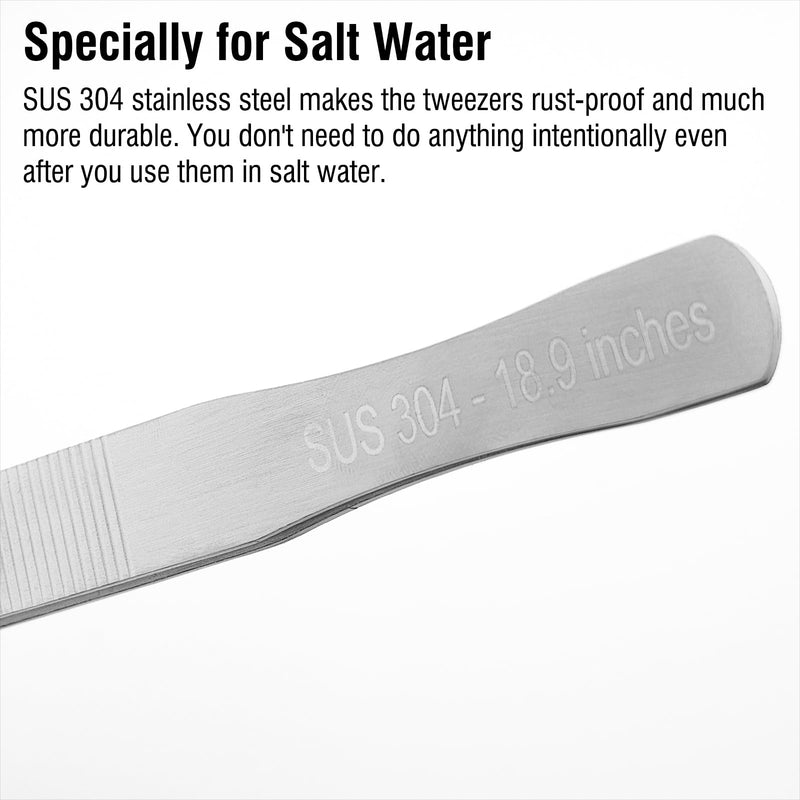 18.9 inch Heavy Duty Extra Long Tweezers for Salt & Fresh Water, Straight 18/8 Stainless Steel Reptile Feeding Tongs for Aquarium & Terrarium, Large Metal Snake Feeding Tweezers 18.9 inch, 2.5mm, straight
