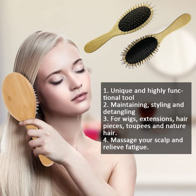 Amirce Wig Brush for Synthetic Hair, Detangling Professional Wood Handle Comb Set, WB-1 Middle