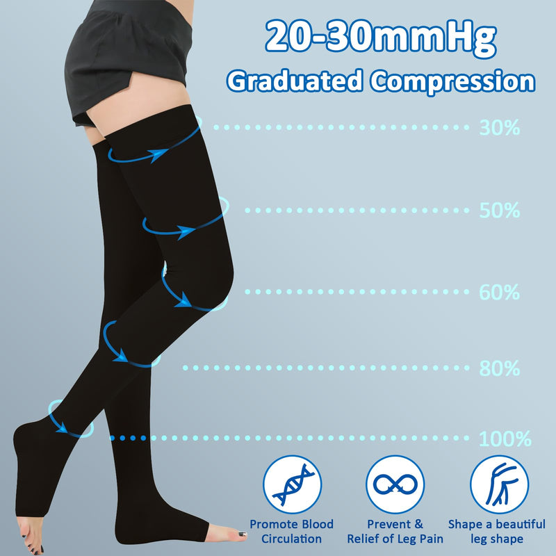 [Australia] - BellaAcht Medical Compression Stockings Women & Men 20-30 mmHg Graduated Support, Thigh Support Stockings, Edema Compression Socks Without Foot with Silicone Band 3XL Black 