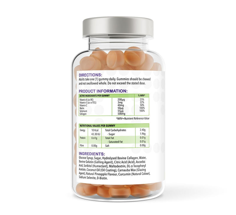 High Strength Collagen Gummies for Women and Men - 90 Natural Pineapple Flavour Collagen Supplement | High Absorption Collagen Complex for Hair, Skin & Nails - Three Months Supply, UK Made