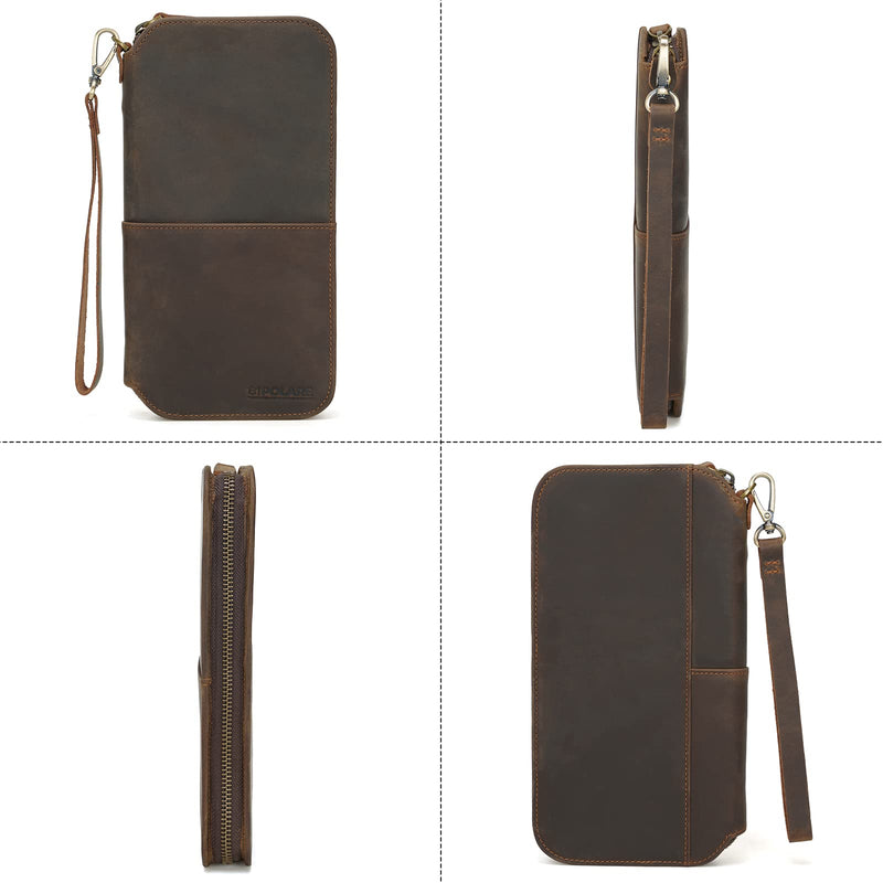 Polare Full Grain Leather Family Passport Holder Travel Wallet and Documents Organizer RFID Blocking Case Fits 6 Passports Dark Brown