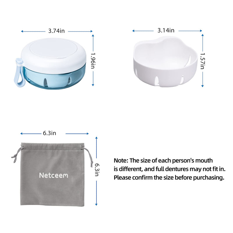 [Australia] - Leak Proof Denture Cup Kit Portable Retainer Case Perfect for Travel, Denture Case Container Cleaning Care for Dentures Aligner Mouth Guard with Denture Brush,Strainer, Removal Tool and Mirror White 