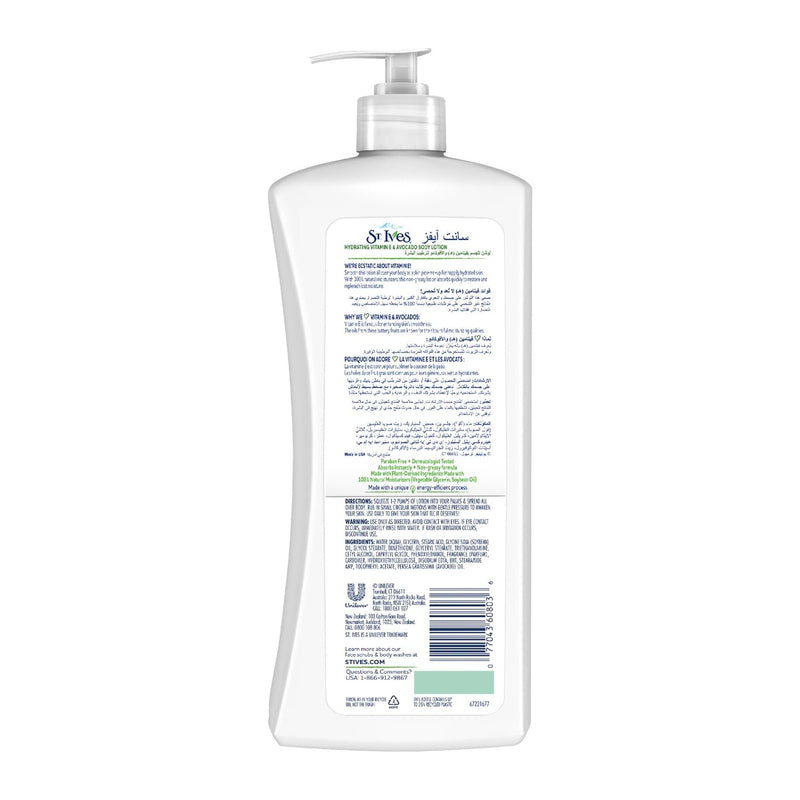 St. Ives Hydrating Hand & Body Lotion Moisturizer for Dry Skin Vitamin E & Avocado Made with 100% Natural Moisturizers 21 oz 21 Fl Oz (Pack of 1)