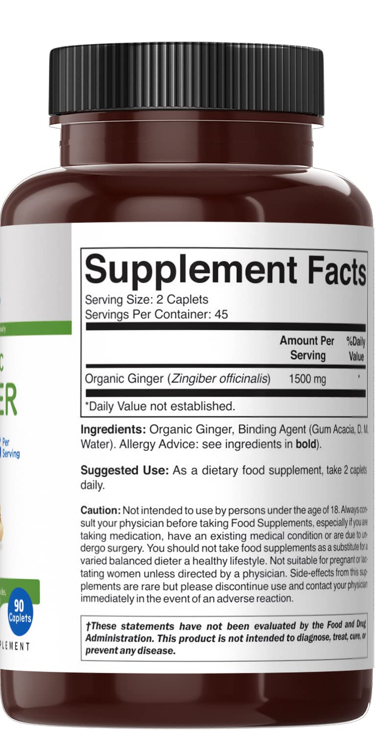 [Australia] - Brieofood Organic Ginger 1500mg, 45 Servings, Vegetarian, Gluten Free, 90 Vegetarian Tablets 