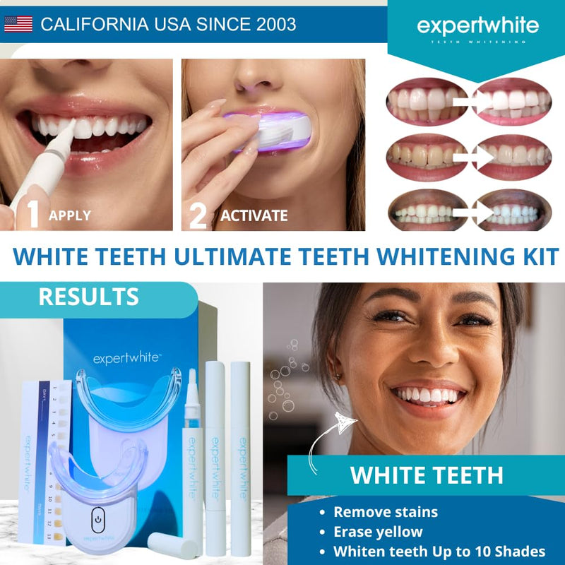 [Australia] - Instant Glo Teeth Whitening Kit with 32x LED Accelerator Light, Best Smile Whitener Gel Pens. Fast Results, for Sensitive Teeth, Enamel-Safe, Dentist-Trusted Incl. Mouth Tray, UV Light Whitening Kit 
