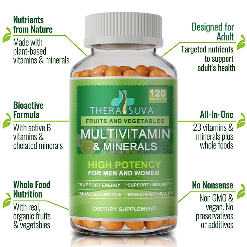 All Natural Multivitamins & Minerals + B Complex + Calcium + Magnesium + Zinc, 100% Vegan Sourced Whole Food Supplement, Complete Nutritional Support for Men & Women, 2 Month Supply, 120 Softgels