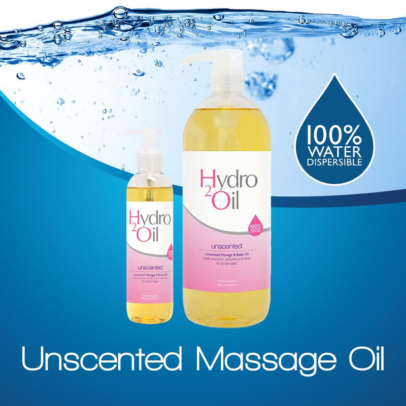 Hydro 2 Oil Unscented Massage Oil 8.4 fl oz Jojoba & Grapeseed Vitamin E | Water-Dispersible Formula,light nourishing blend, non-greasy, all skin types, easy wash-out 8.4 Fl Oz (Pack of 1)