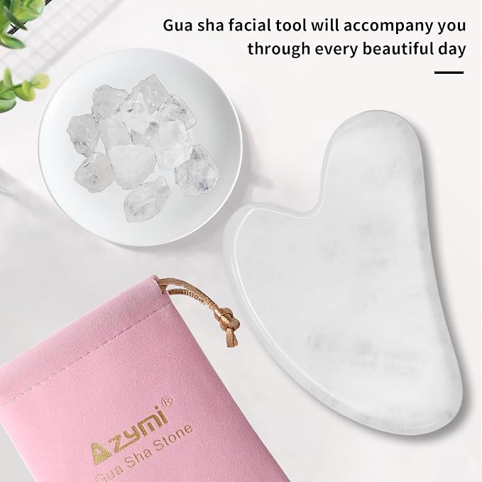 Gua Sha Facial Tools, Jade Gua Sha Stones Massage Scraping for Physical Therapy and SPA Acupuncture Therapy Used for Face, Eyes, Neck and Body (White) White