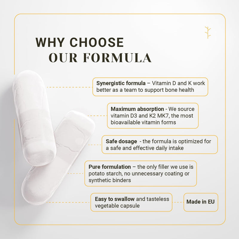 Nullure Vitamin D3 K2 (MK7) Natural | 2000 IU | Daily Balanced Formulation for Easy Assimilation I Strengthens Immune System · Cardiovascular System · Bones · Teeth · Muscles |180 Capsules (6 Months)