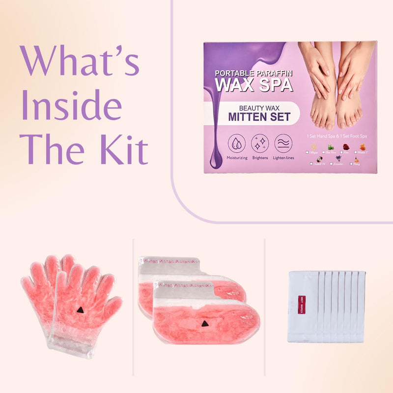 [Australia] - 10-Minute Paraffin Hand & Foot Treatments, Self Contained Paraffin Wax Gloves and Booties Set for Intensive Hydration at Home (Rose) Hands & Feet-2 Pairs 