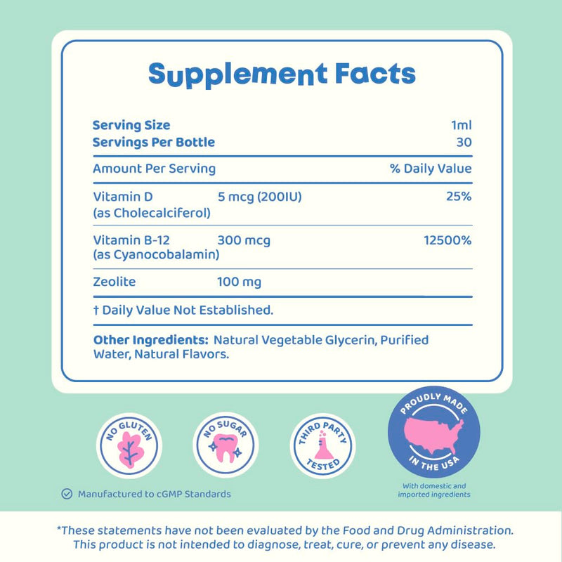 JoySpring DetoxZee Kids Metal Detox Zeolite Drops, 2 fl oz, 60 Ct | Clinoptilolite with Vitamin D3 and B12, supports gut and daily wellness, sugar-free berry liquid, no pills, two-month supply 2 Fl Oz (Pack of 1)