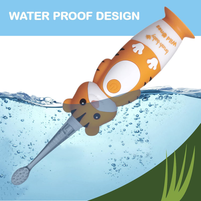 [Australia] - brush-baby WildOnes Kids Electric Rechargeable Toothbrush TIGER, 1 Handle, 3 Brush Heads, USB Charging Cable, for Ages 0-10 (Tiger) 