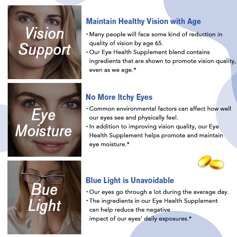 Advanced Eye Health Supplement with Lutein, Zeaxanthin, Bilberry & Citrus Bioflavonoids - Vision Support for Macular Health, Dry Eyes & Overall Eye Wellness - 120 Softgels, 2 Month Supply