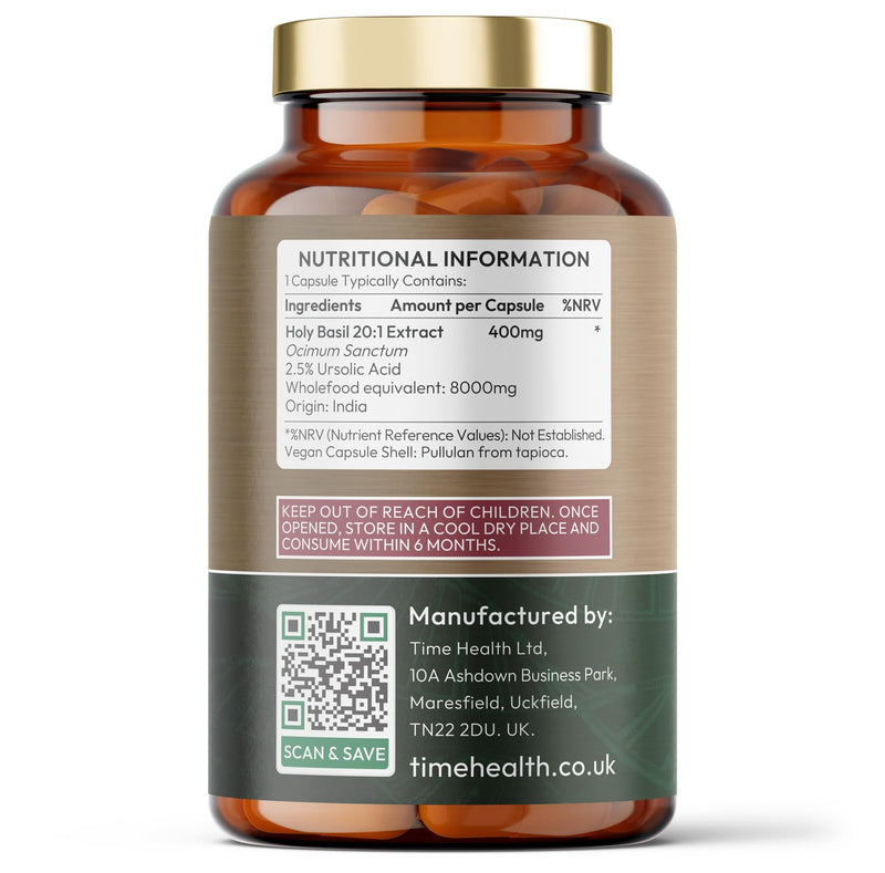 Holy Basil 20:1 (Ocimum Sanctum) 2.5% Ursolic Acid - Zero Additives - Pullulan (120 Capsules) 120 count (Pack of 1)