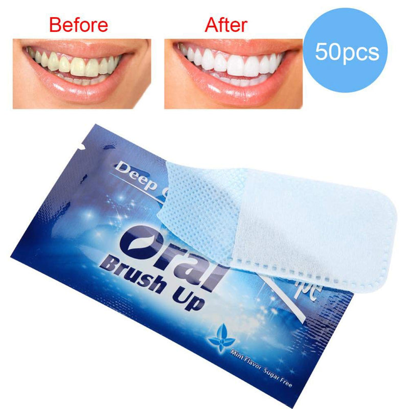 50pcs Disposable Wipe Oral Brush Finger Deep Cleaning Wipes Care Portable Traveling Office Home Mint Flavor Oral Finger Wipes Teeth whitening Wipes Oral Cleaning Wipe (Blue) Blue