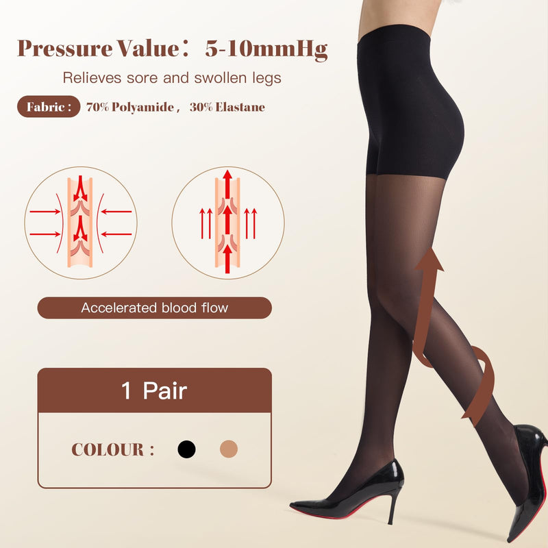 [Australia] - MANZI 30D Compression Pantyhose for Women 5-10mmHg High Waist Support Tights Pack of 1 Black Large 
