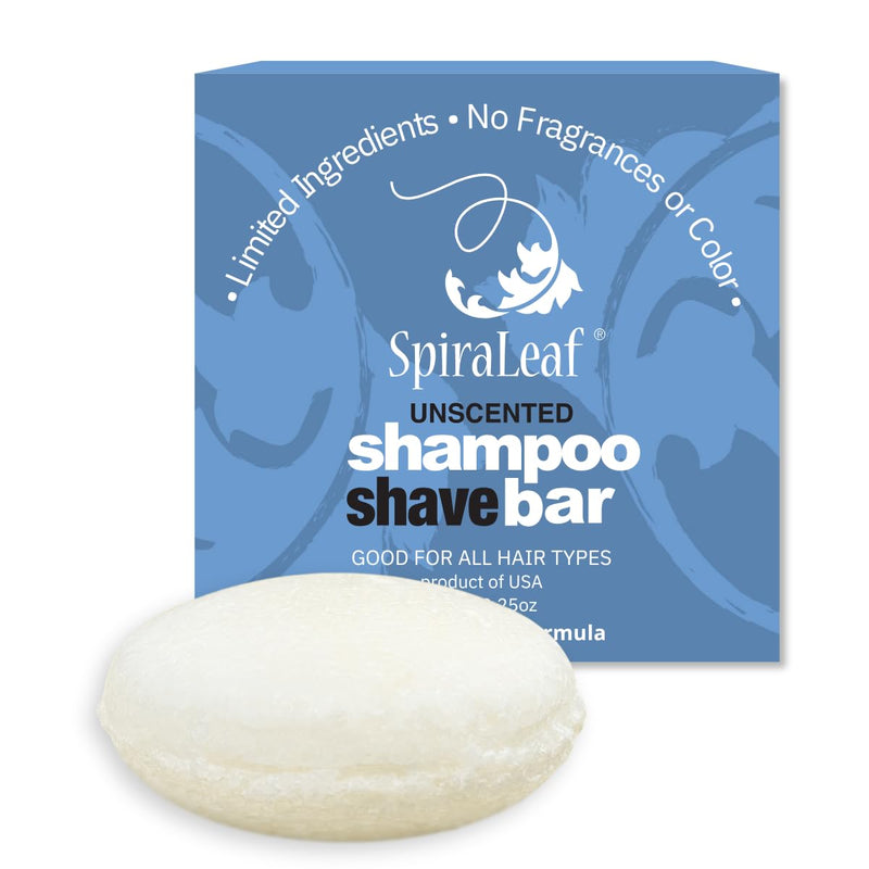 Spiraleaf Shampoo & Shave Bar – Plant-Based Shampoo & Shave Bar for All Hair Types, Concentrated Formula with Essential Oils, Limited Ingredients,USA Made, 2.25oz -Unscented Unscented