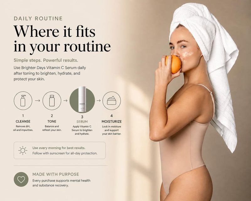 Osier Brighter Days Vitamin C Facial Serum, Korean Skincare, 1.7 fl oz | 3% Vitamin C • 10% phyto-squalene • hydrate skin • lightweight luxury • Korean skincare formula