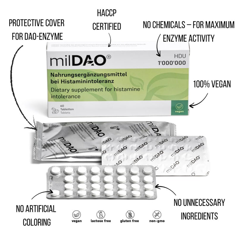 60 Vegan Tablets | DAO Enzyme Supplement for Histamine Intolerance | Pure & High-Standard, Halal-Certified | 1,000,000 HDU per Tablet | with Catalase | Foil Pouch for Maximum Stability 60 count (Pack of 1)