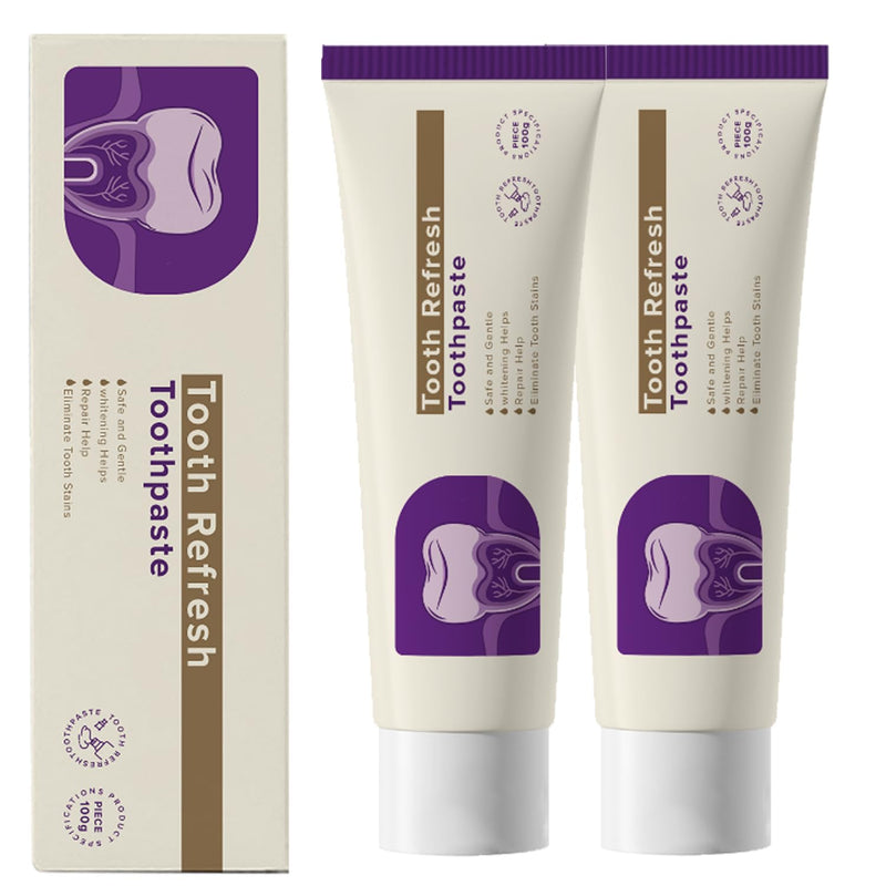 Tooth Refresh Toothpaste, Fresh Breath Whitening Toothpaste, Natural Oral Care & Enamel Repair, Helps Remove Coffee, Tea & Wine Stains, Fresh Minty Gel 2-Pack