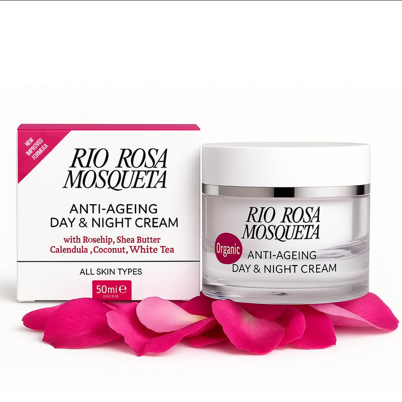 Face Cream - Moisturiser Face Men Women, Day & Night Cream with Rosehip Seed Oil, Shea Butter, Coconut Oil, Aloe Vera, Red Algae, Vegan, Non-Greasy, 50ml Face Moisturiser Rosa Mosqueta Day & Night Cream Pack of 1