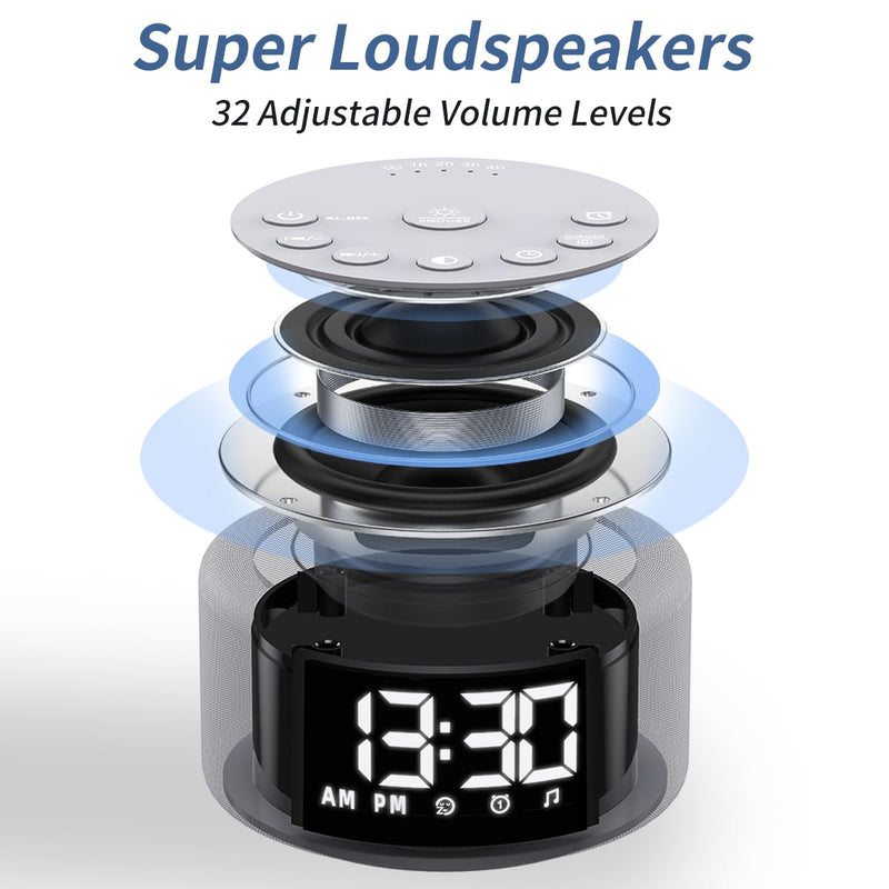 [Australia] - 【3 in 1】Sound Machine Alarm Clock Night Light White Noise Machine with 27 Sleeping Sounds for baby Kids Adults 32 Level Volume Auto Off Timer Memory Function Digital Clock with 30 Wake Up Sounds Gray 