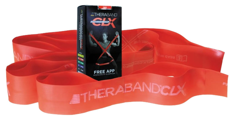 THERABAND CLX Resistance Band with Loops, Fitness Band for Home Exercise and Full Body Workouts, Portable Gym Equipment, Best Gift for Athletes, Individual 5 Foot Band, Red, Medium, Beginner Level 3 5 Foot (1 Pack) Red - Medium