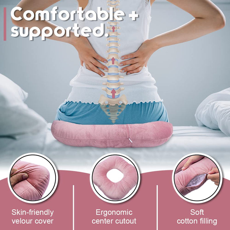 [Australia] - Stuffed Donut Pillow Seat Cushion | for Tailbone and Coccyx Pain, Hemorrhoids, Bed Sores, Pregnancy, Prostate, Surgery Recovery, Sitting Pressure Relief, for Home, Office and Car (Dusty Pink) Dusty Pink 