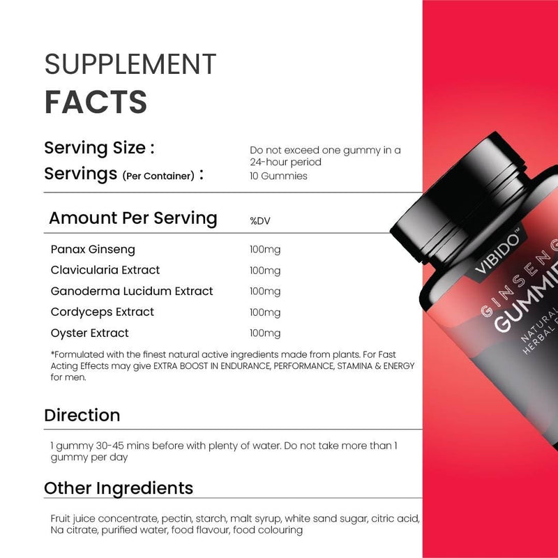 500mg Gummy | Extra Strength Gummies, Stamina Endurance Booster Supplement | 10 Ginseng Gummy 10 count (Pack of 1)