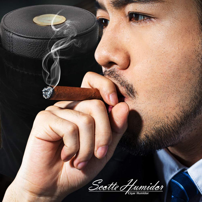 [Australia] - Scotte Cigar humidor case/jar,Leather Cedar Wood Cigar Canister Portable for 12-16 Cigar (Black) Black 