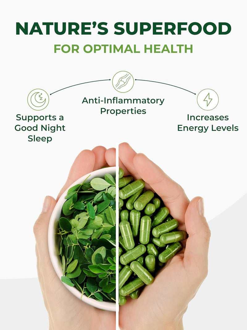 PURA VIDA MORINGA Organic Moringa Capsules Single Origin Moringa Powder Organic. Pure Moringa Leaf. Energy, Metabolism, & Immune Support. 120ct. 500mg Caps (Pack of 2)