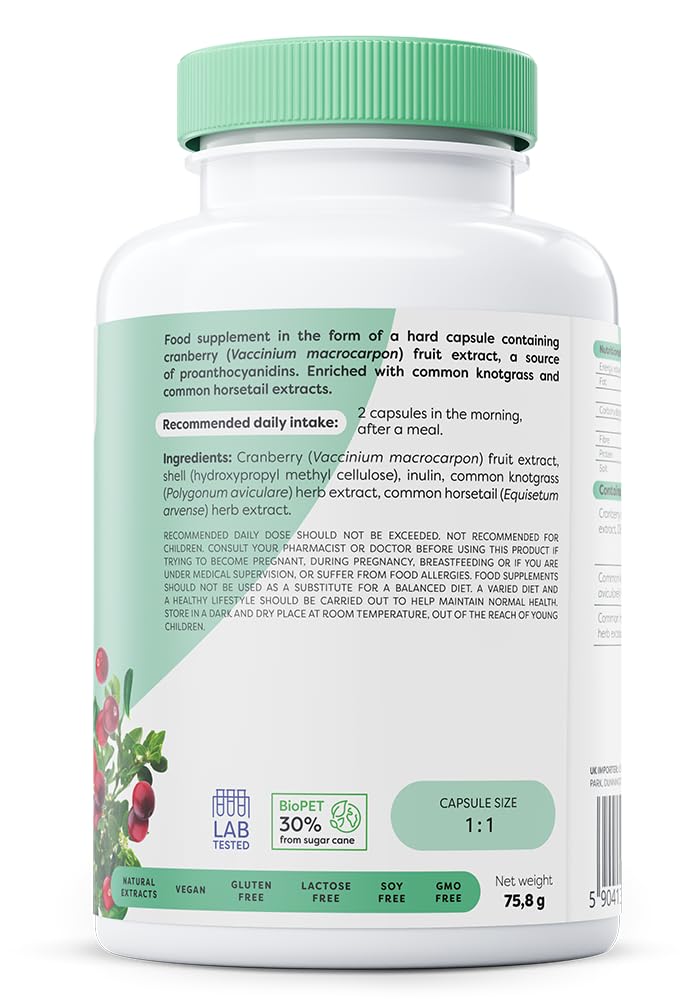 Osavi Cranberry EXTRA – 120 Vegan Capsules | Extract from cranberry (Vaccinium macrocarpon) fruit | Standardised to 40% proanthocyanidins (PACs) | Enriched with knotgrass and common horsetail extracts