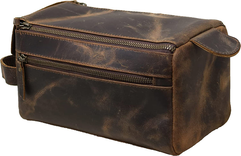 Men's Genuine Leather Toiletry Bag Waterproof Dopp Kit Shaving Bags And Grooming For Travel Groomsmen Gift Men Women Hanging Zippered Makeup Bathroom Cosmetic Pouch Case Make Up kit