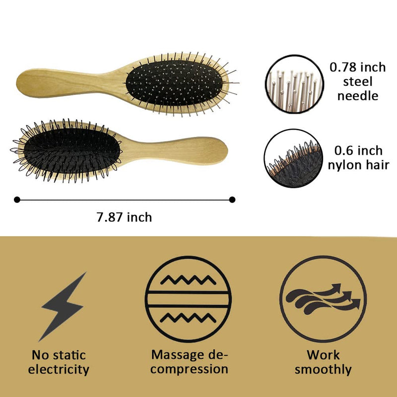 Amirce Wig Brush for Synthetic Hair, Detangling Professional Wood Handle Comb Set, WB-1 Middle