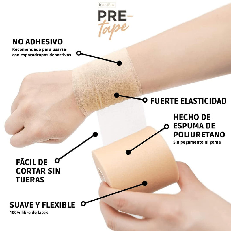 KAMBIA Pretape Sports Bandage, Pack of 4 Rolls 7 cm x 27 m, Pre-Tape, Sports Pretape, Non-Adhesive Pretape for Crossfit Tape.