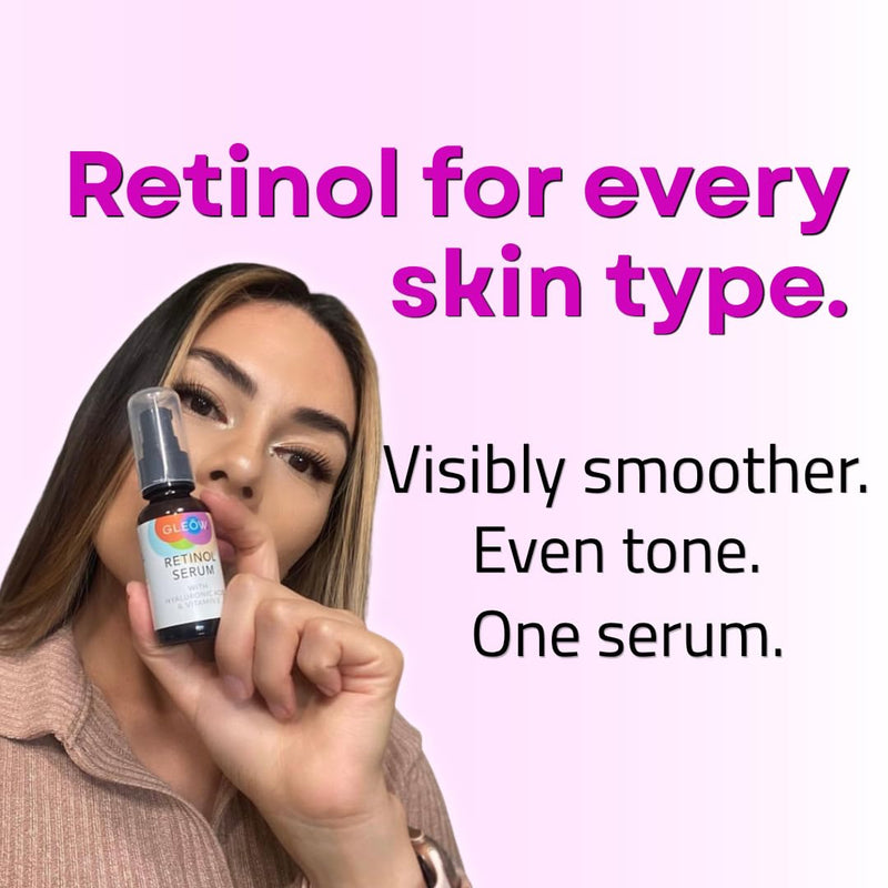 GLEOW Retinol Serum for Face with Hyaluronic Acid and Vitamin E, Gentle Retinol Face Serum Targets the Appearance of Fine Lines and Wrinkles, 2oz Retinol Serum 2oz
