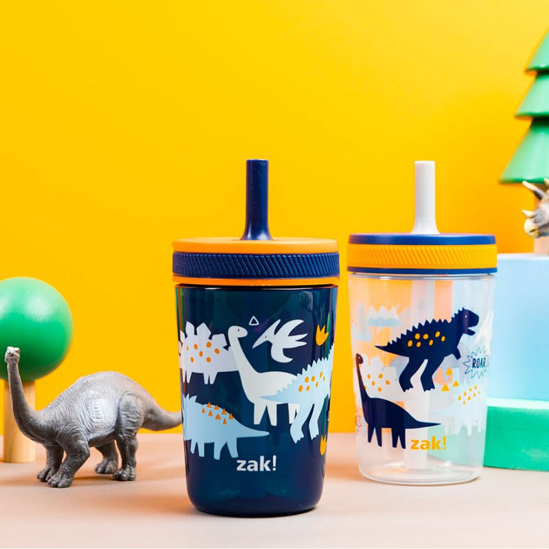 [Australia] - Zak Designs Kelso Toddler Cups For Travel or At Home, 15oz 2-Pack Durable Plastic Sippy Cups With Leak-Proof Design is Perfect For Kids (DinoRoar, Zaksaurus) DinoRoar & Zaksaurus 15 Ounces Drinkware 