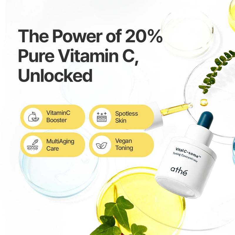 athé VitalC-Some Toning Concentrate | Vitamin C | Brightening | Dull Skin | Skin clarity & radiance. Firmer-looking skin with antioxidant care. Triple fermented for renewal. Ceramides barrier support. 0.67 Fl Oz (Pack of 1)