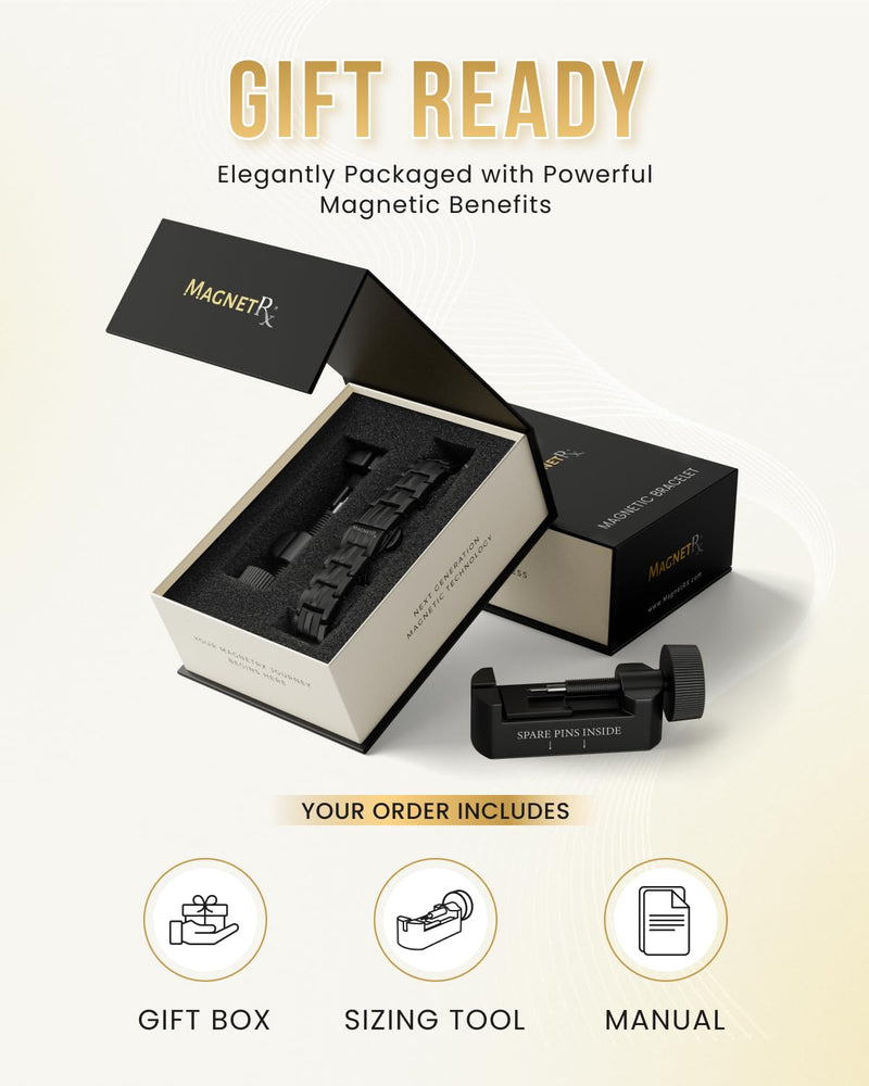 [Australia] - MagnetRX¬Æ Magnetic Bracelets for Men - EllipseMAX 5X Strength 5,000 Gauss Magnets - Designed in USA & Patent Pending - Premium Titanium Mens Magnetic Bracelet & Adjustable Length (Black) Black 5X Strength - EllipseMAX (5,000 Gauss) 
