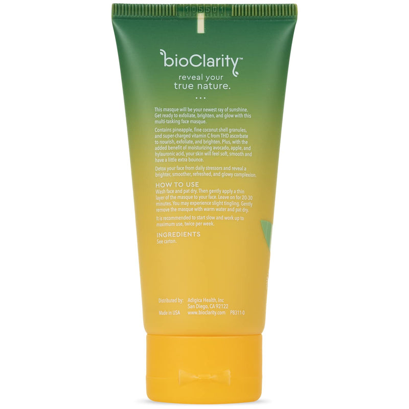 BioClarity Brightening Face Mask, Brighten Up Sunshine, 100% Clean Vegan Ingredients, Exfoliate Brighten Hydrate Skin, Vitamin C, Pineapple, Avocado, Hyaluronic Acid, 2 oz